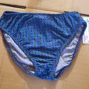 Body Double Aqua/Purple /Brown Print Bikini Bottom Hipster NWT